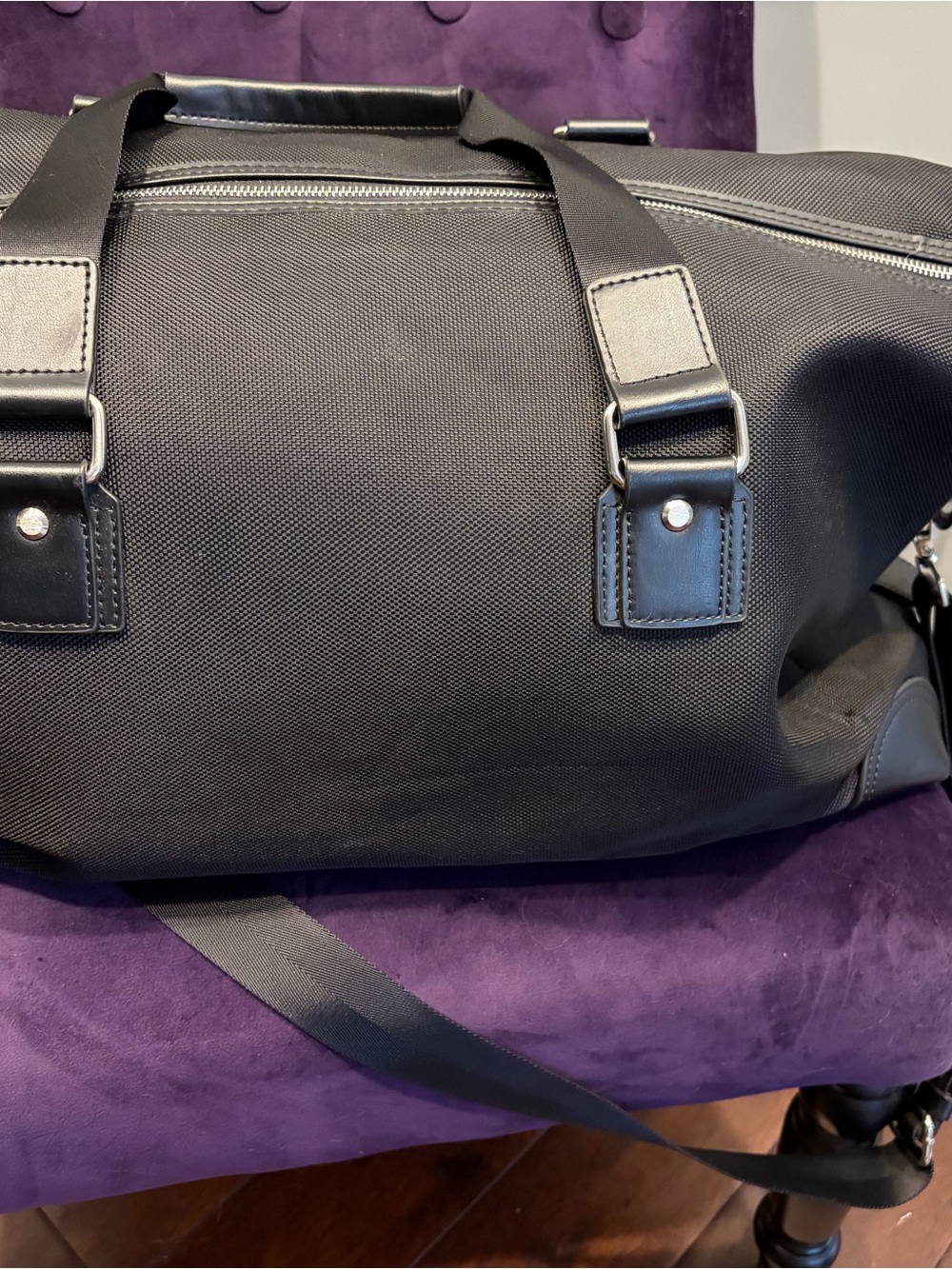 Bugatti Black Duffel Bag with Leather Trim